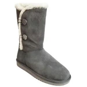 UGG KOOLABURRA “Kinslei” Gray Suede Tall Boots Fur & Plaid Lined Size 7 EUC